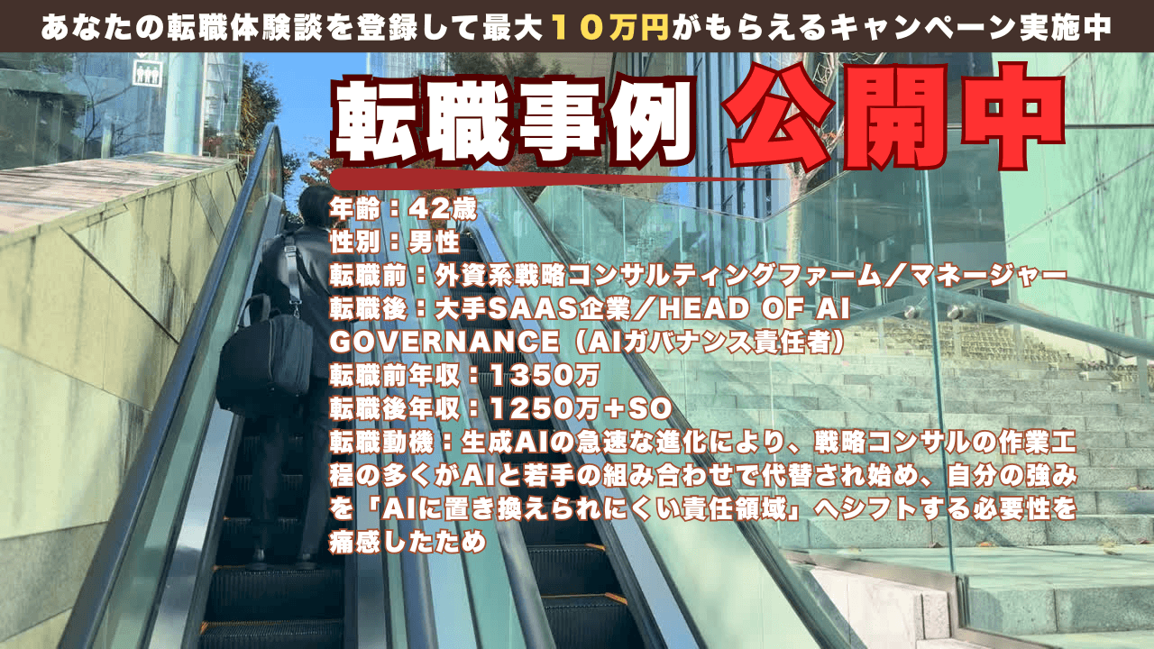 40代戦略コンサルの転職事例／AIガバナンス責任者へ/年収1350万→1250万＋SO